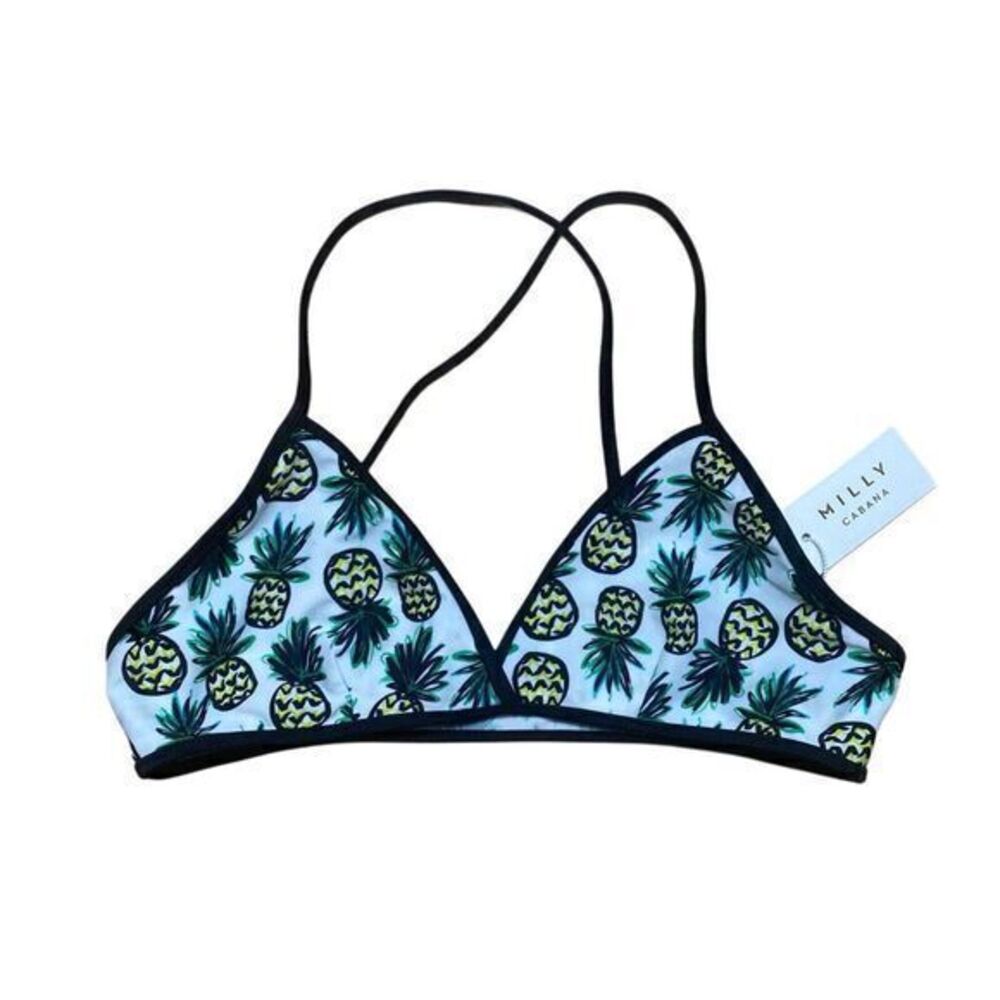 Milly Cabana Pineapple Print Cross Back Bikini Top Womens Medium Multicolor NWT‎